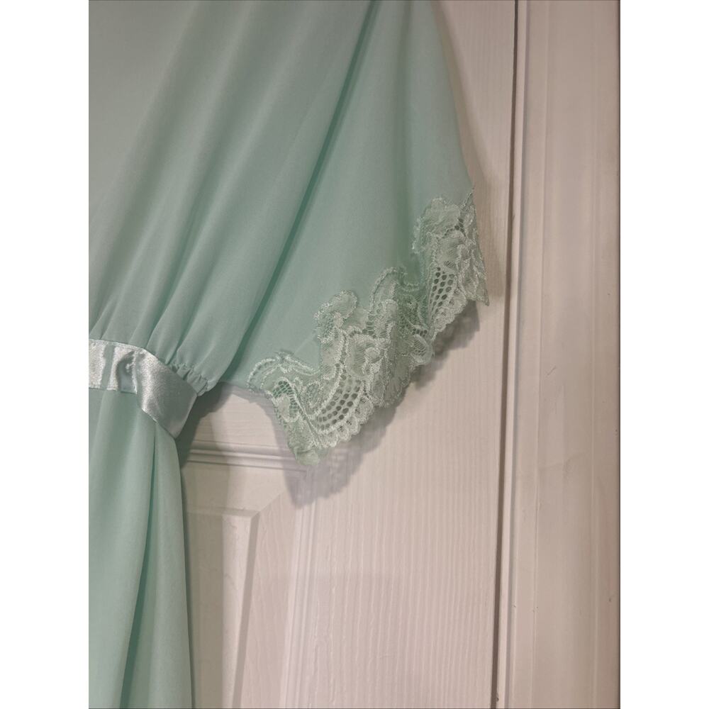 VTG Cinema Etoile Seductivewear Mint Green Chiffon Lace Trim Robe EUC - Picture 10 of 11